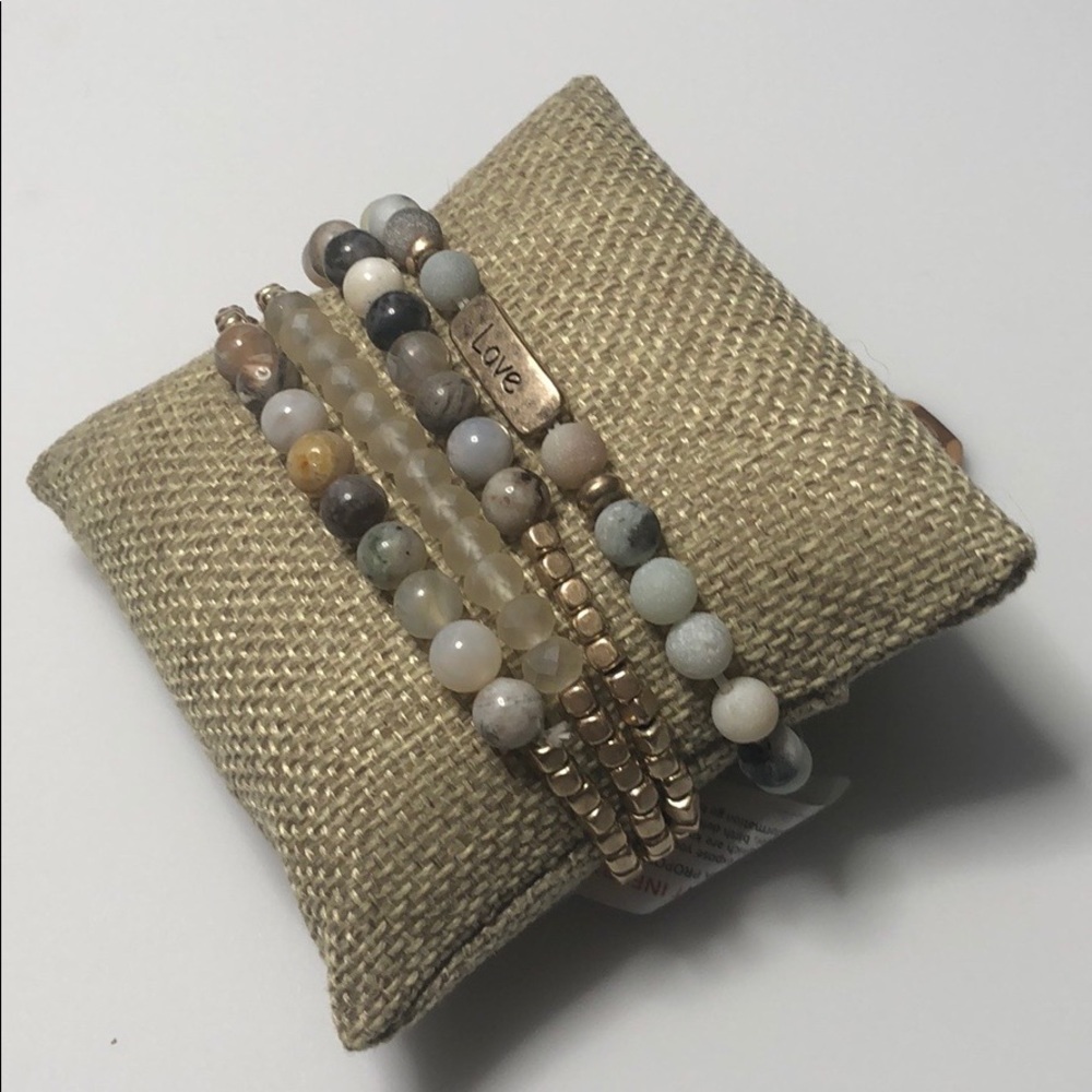 Multi-color "Love" Semi Precious bead bracelet set - Picture 3 of 7